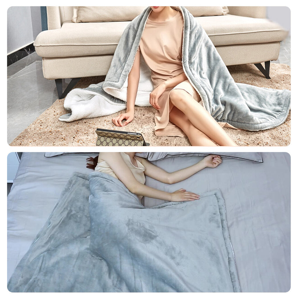 Double-Sided Heated Throw with Detachable Controller – Grey