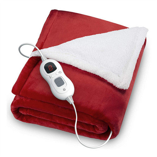 Double-Sided Heated Throw with Detachable Controller – Red