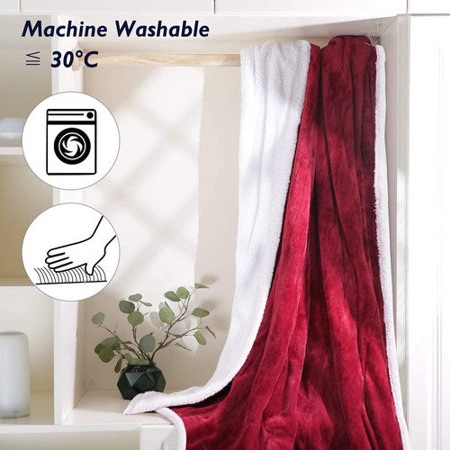 Double-Sided Heated Throw with Detachable Controller – Red