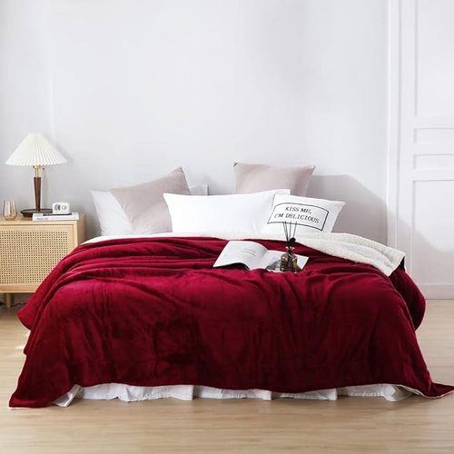 Double-Sided Heated Throw with Detachable Controller – Red