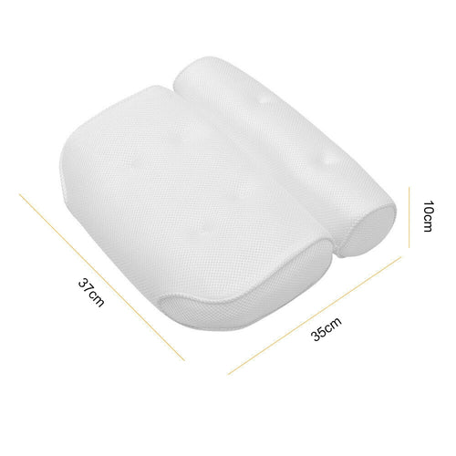 3D Mesh Bath Pillow with Neck and Back Support – White