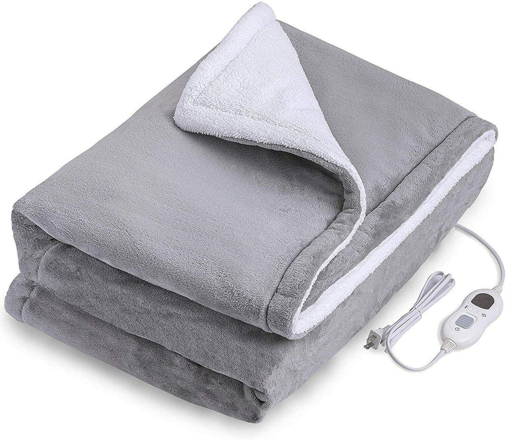 Double-Sided Heated Throw with Detachable Controller – Grey