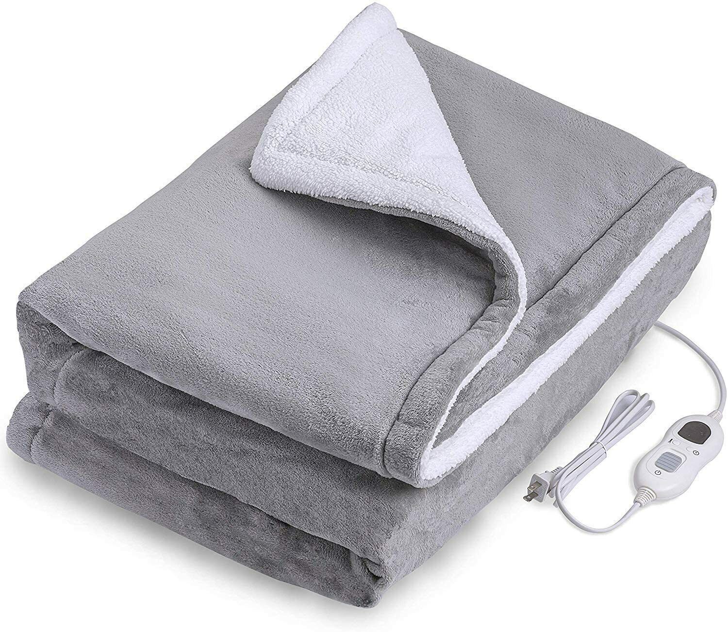 Double-Sided Heated Throw with Detachable Controller – Grey
