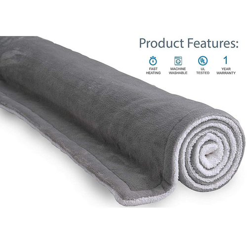 Double-Sided Heated Throw with Detachable Controller – Grey