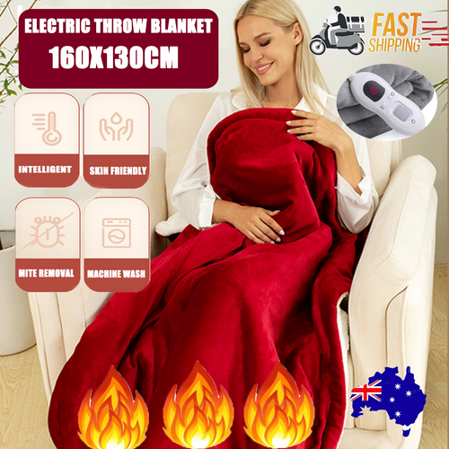 Double-Sided Heated Throw with Detachable Controller – Red