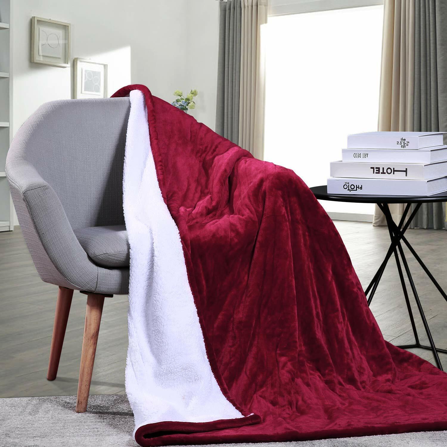 Double-Sided Heated Throw with Detachable Controller – Red