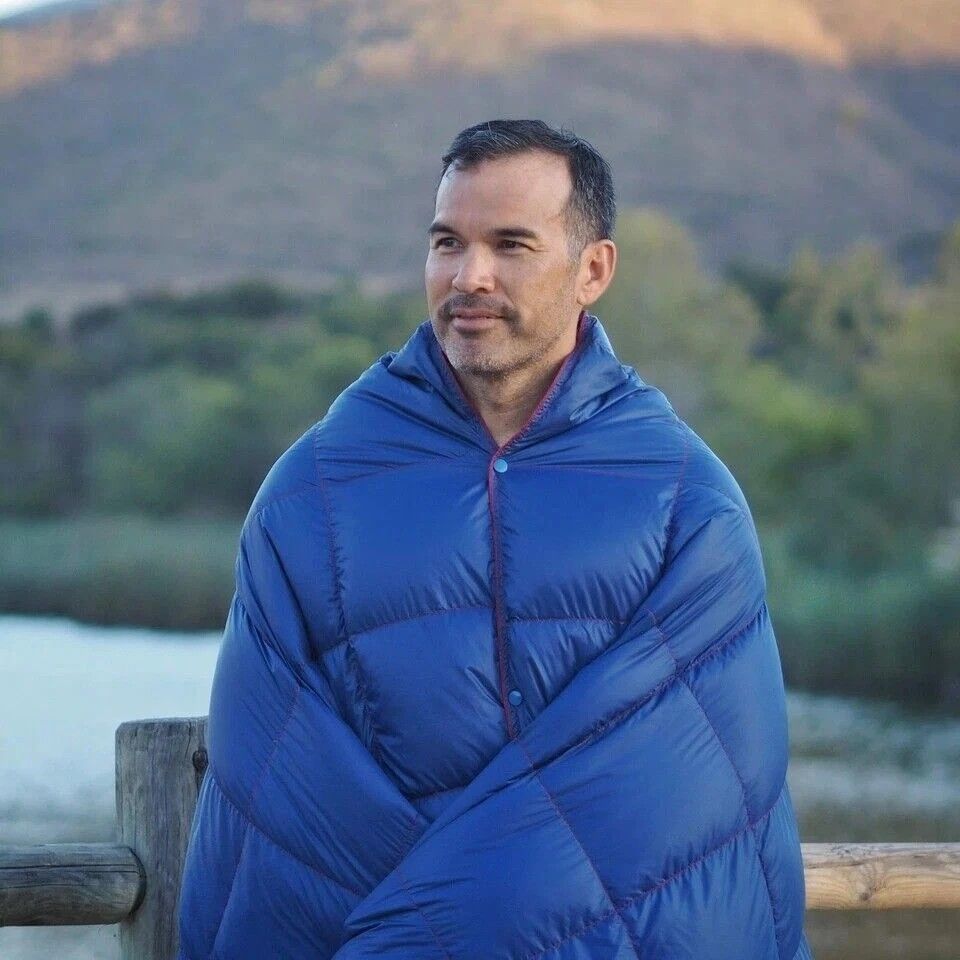 Packable Down-Blend Camping Blanket – Blue, 190.5 × 129.5 cm