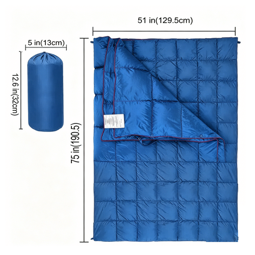 Packable Down-Blend Camping Blanket – Blue, 190.5 × 129.5 cm