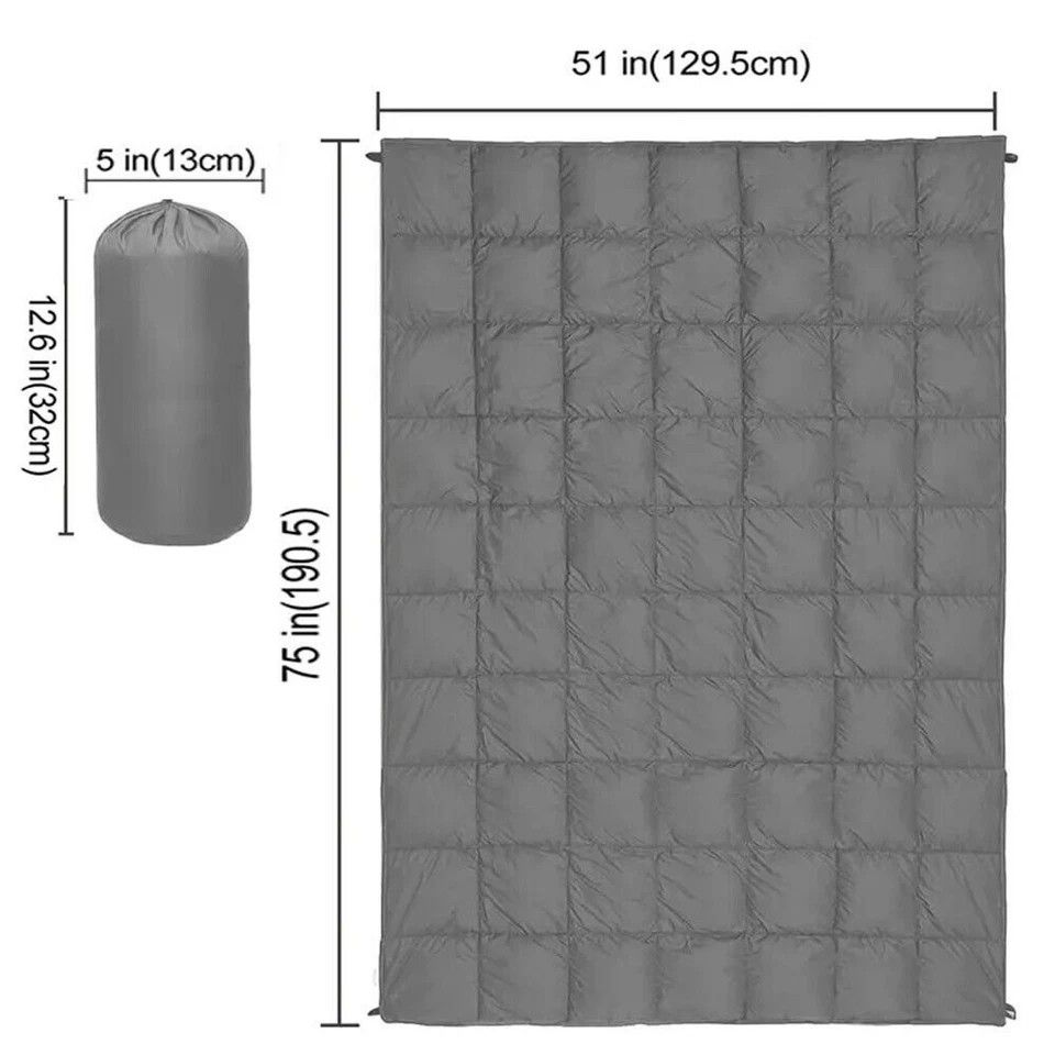Packable Down-Blend Camping Blanket – Grey, 190.5 × 129.5 cm