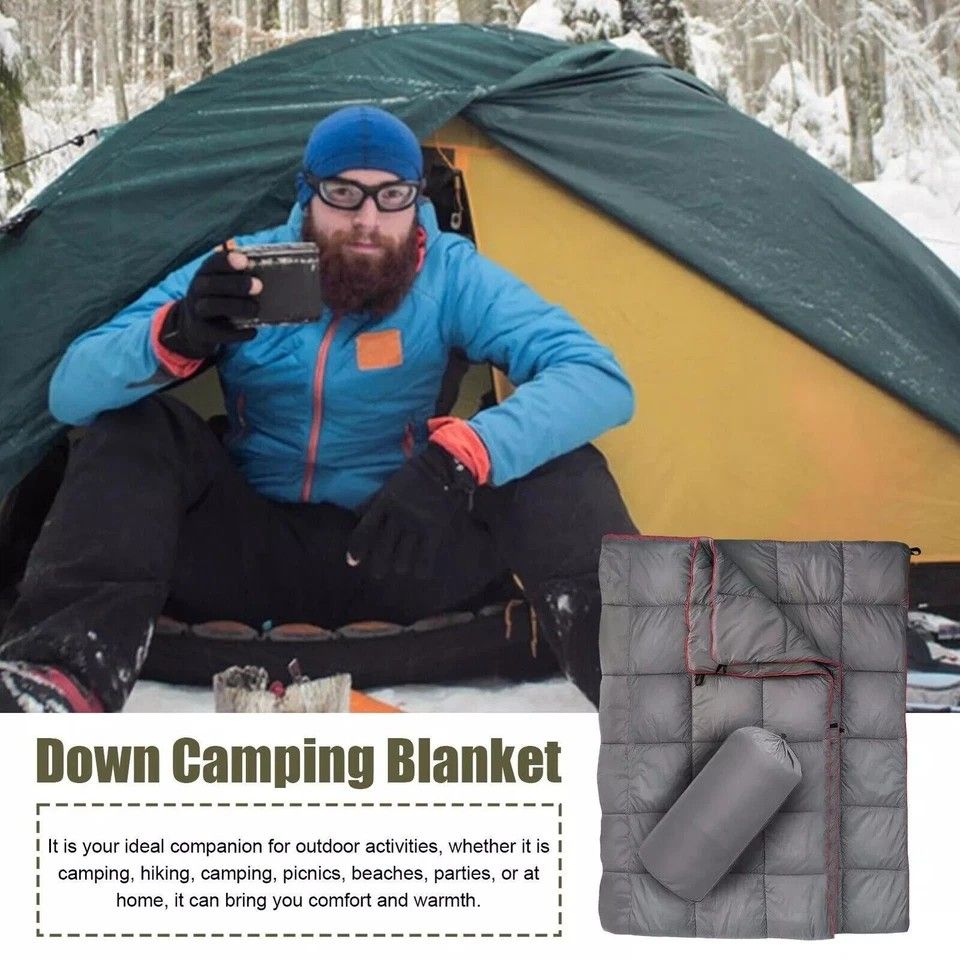 Packable Down-Blend Camping Blanket – Grey, 190.5 × 129.5 cm