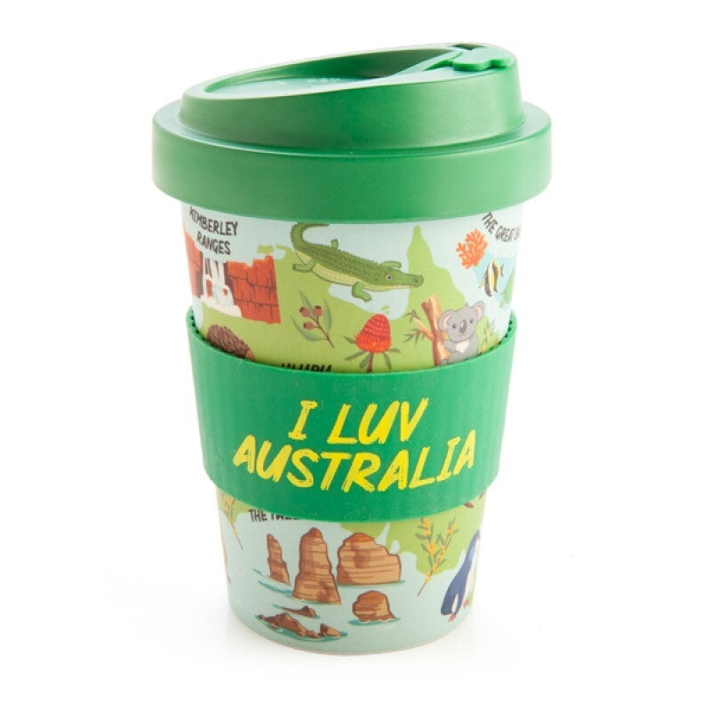 Aussie Reusable Bamboo Cup with Green Lid 470 ml