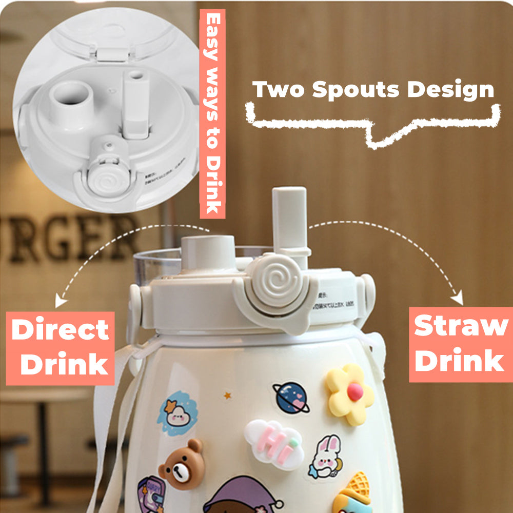 1L Stainless Steel Straw Bottle – Blue