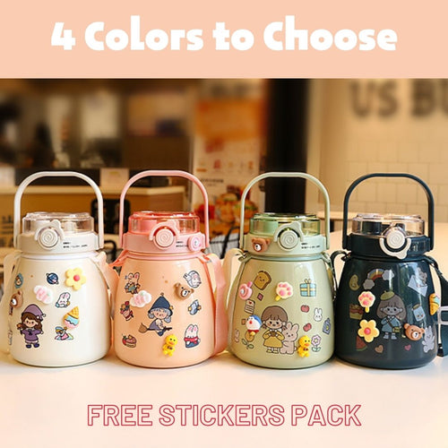 1L Stainless Steel Straw Bottle – Pink