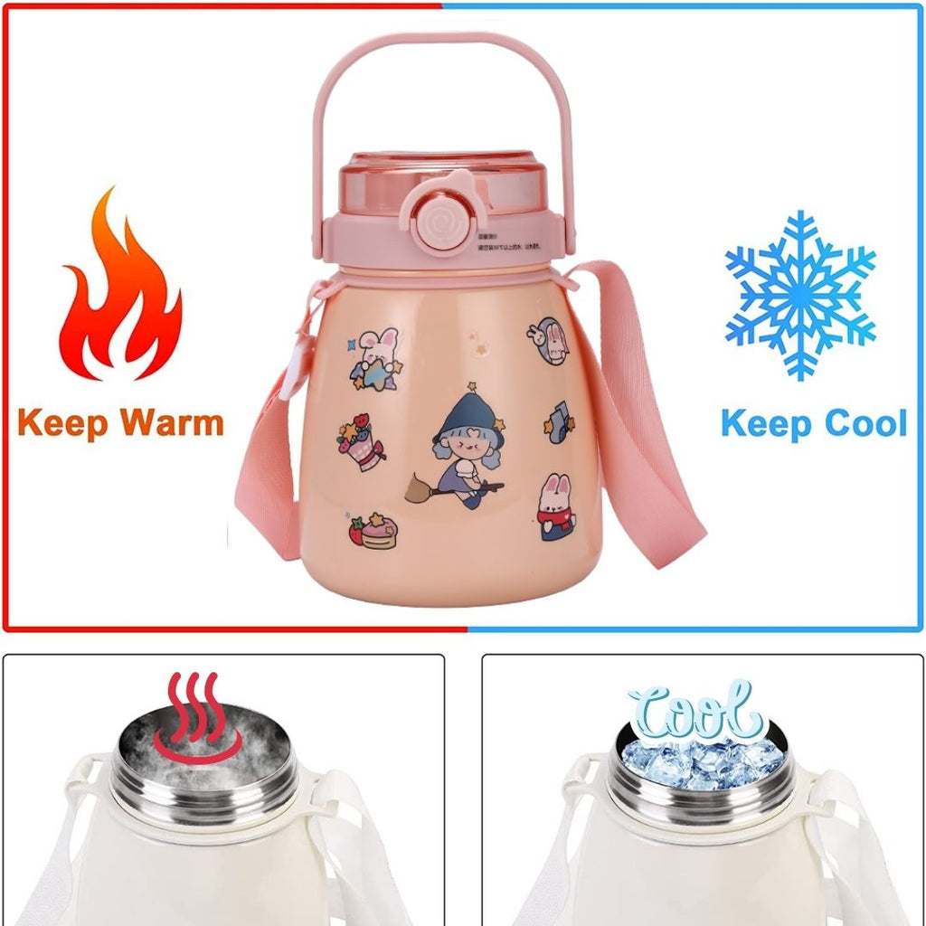1L Stainless Steel Straw Bottle – Pink