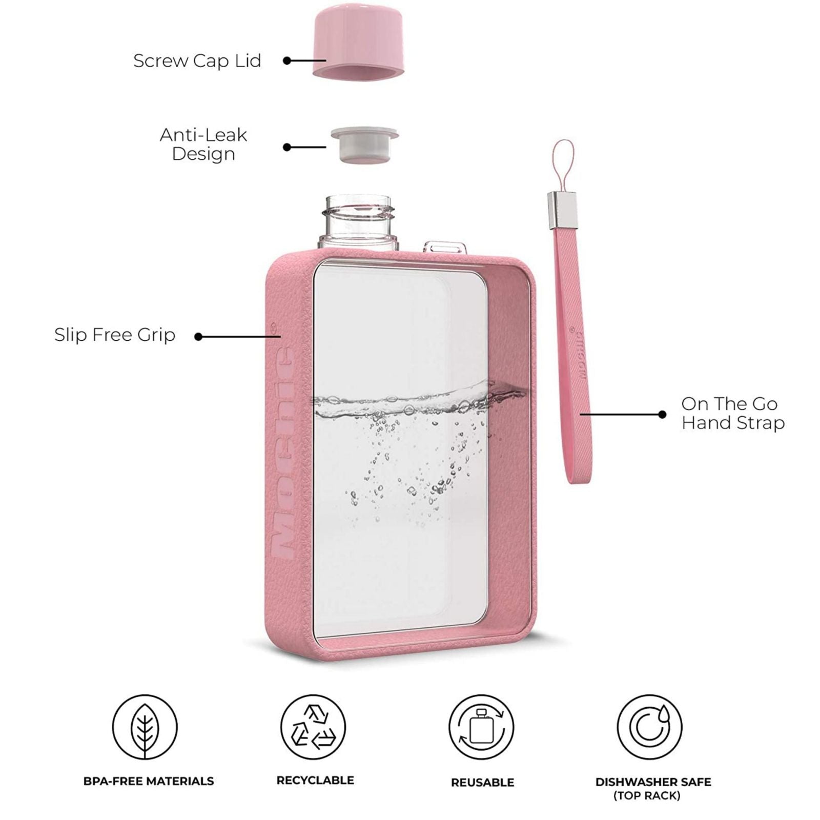 A5 Flat Water Bottle – Grey