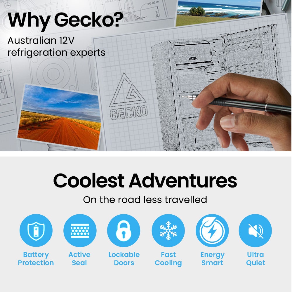 GECKO 95L Portable Upright Fridge and Freezer, 12V/24V for Camping, Caravans, Silver