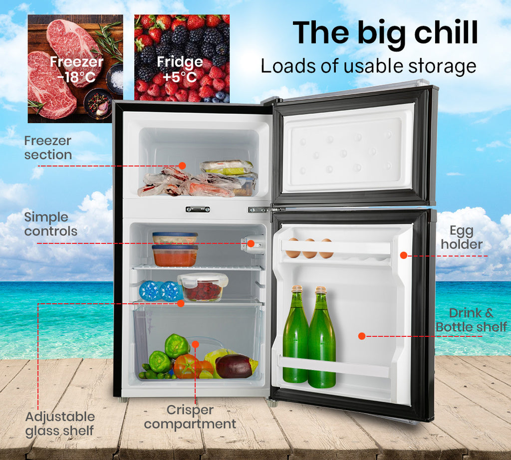 GECKO 95L Portable Upright Fridge, 12V/24V for Motorhome, Caravan, Black