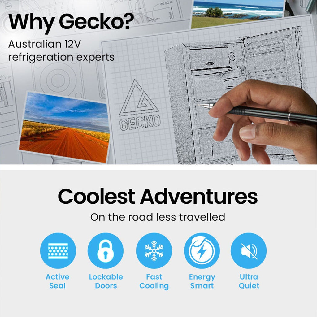 GECKO 125L Portable Upright Fridge, 12V/24V for Motorhome, Caravan, Black