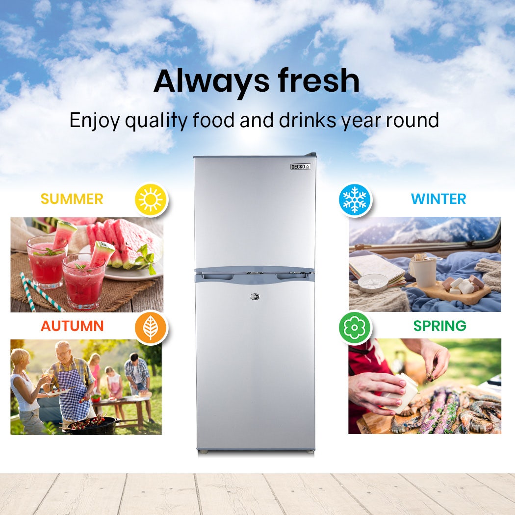 GECKO 125L Portable Upright Fridge, 12V/24V for Motorhome, Caravan, Silver