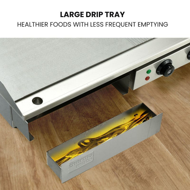 THERMOMATE Commercial Electric Griddle TH-G06, 4400W 73x40cm Half Ribbed Dual Surface