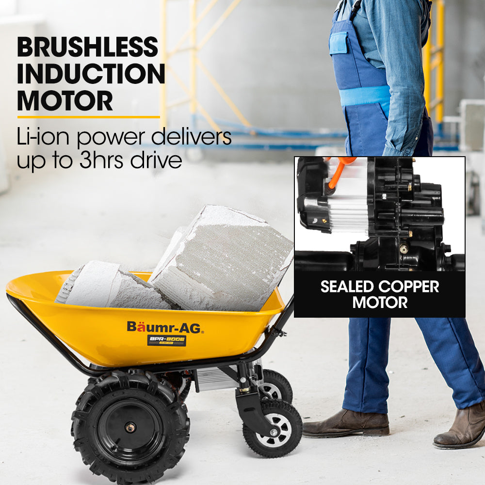 Baumr-AG 36V Battery Powered Wheelbarrow Motorised Electric, 100L Bucket Volume, 4 Wheel, 260kg Capacity