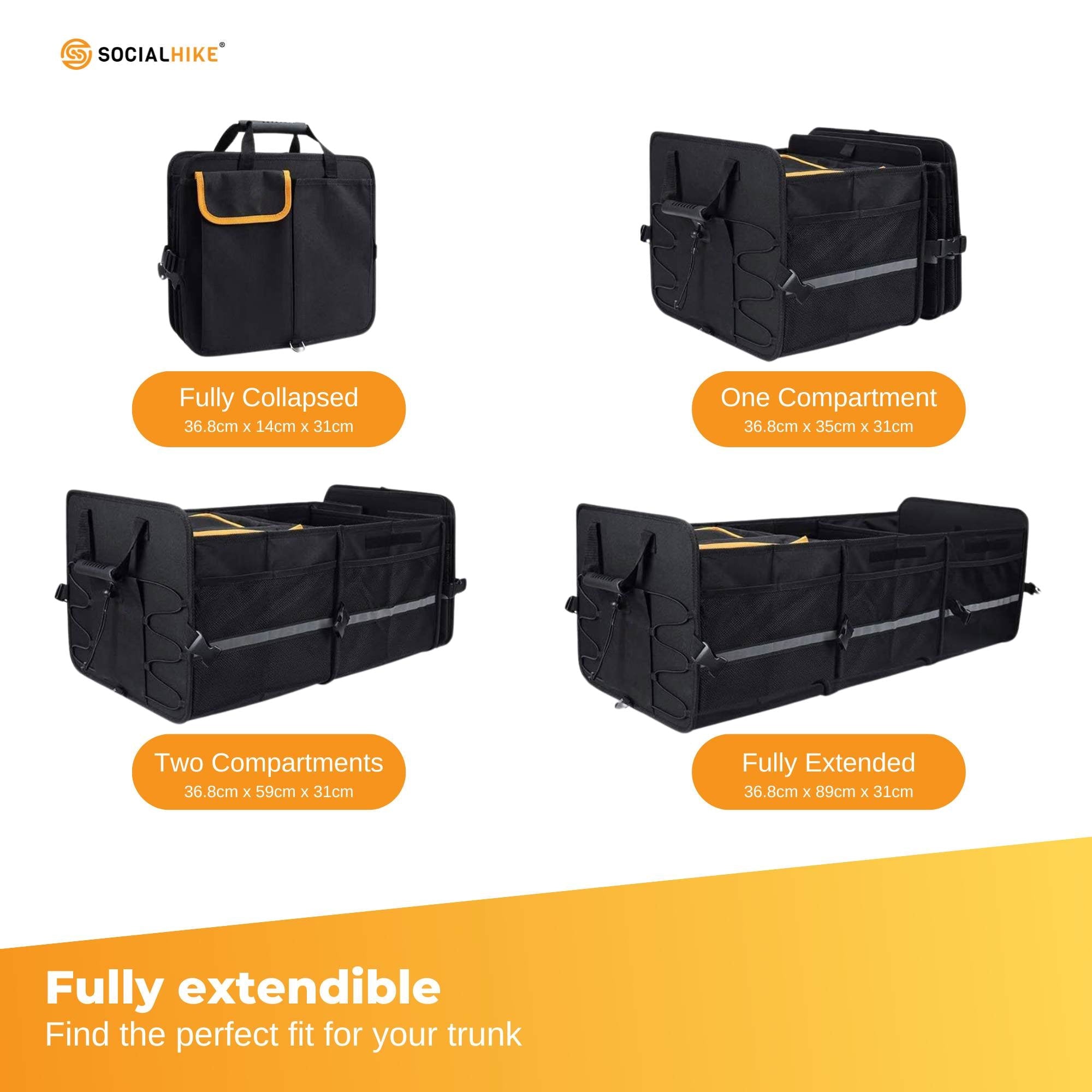 Social Hike Car Boot Organiser With Cooler - Collapsible Storage Box For Trunk
