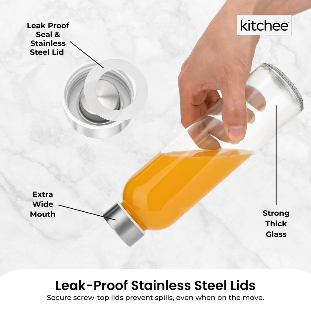 Kitchee Glass Water Bottles 500ml – Set of 6