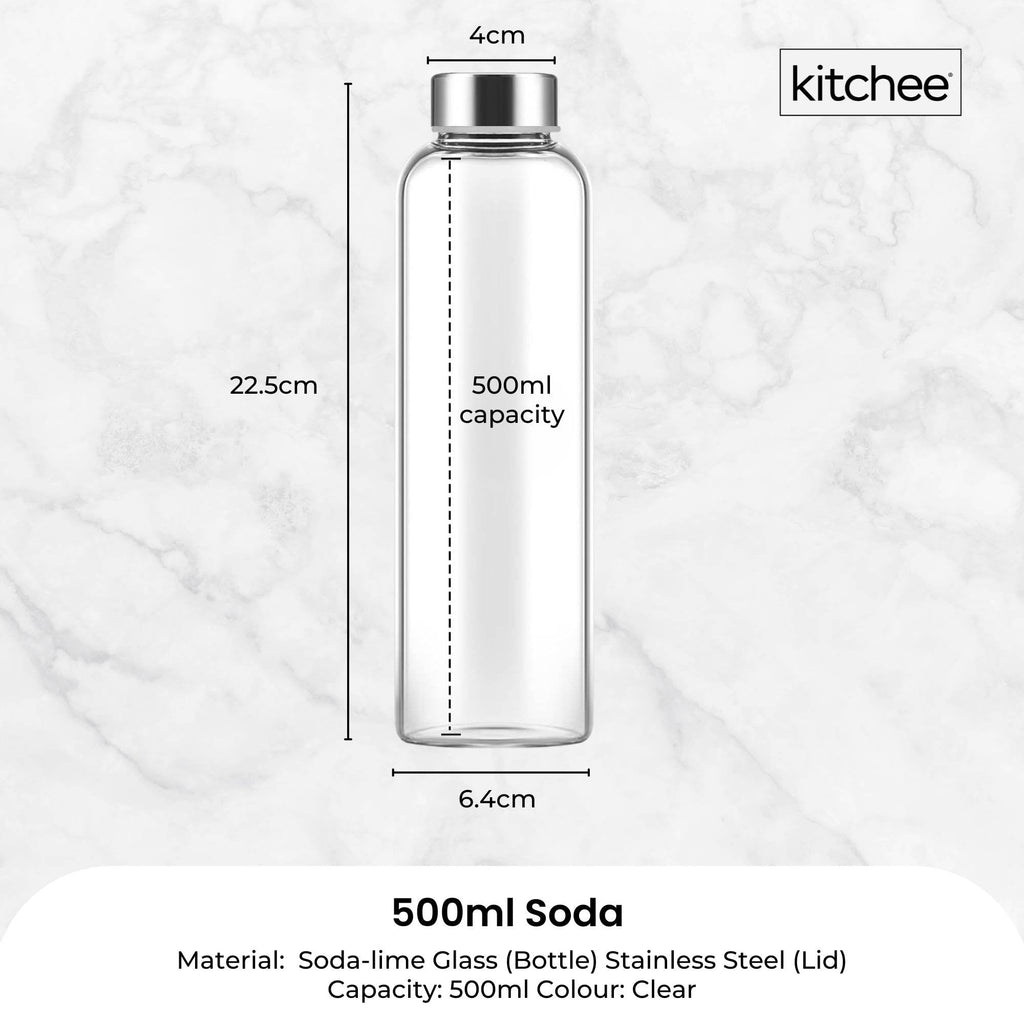 Kitchee Glass Water Bottles 500ml – Set of 6