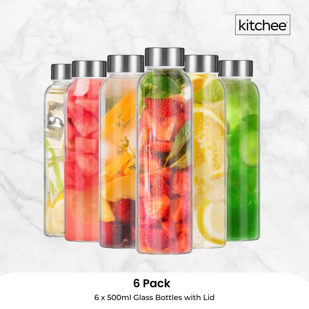 Kitchee Glass Water Bottles 500ml – Set of 6