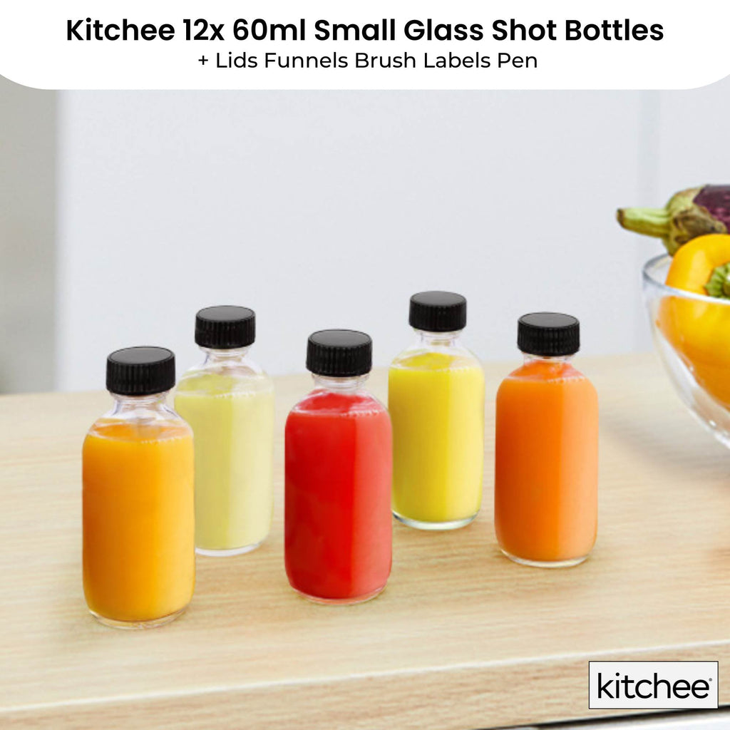 Kitchee 60ml Glass Bottles with Labels – Set of 12