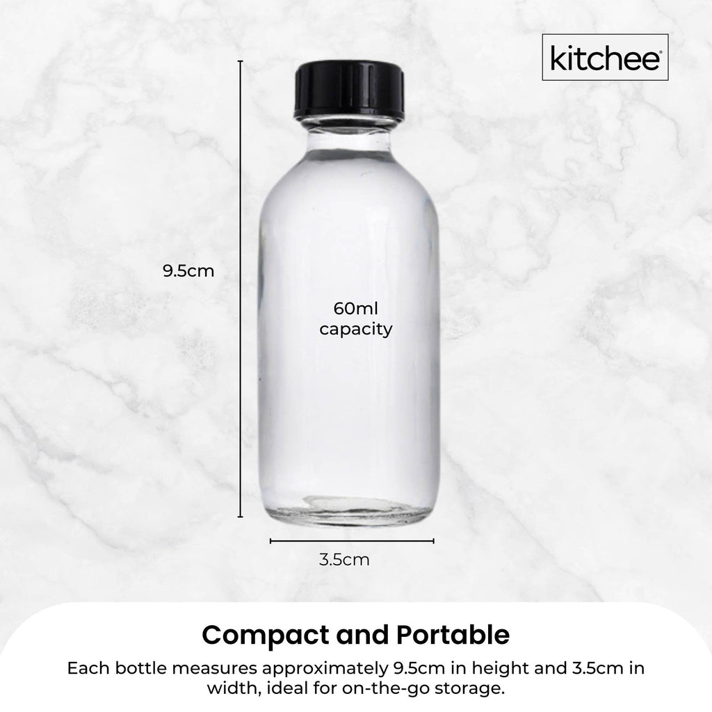 Kitchee 60ml Glass Bottles with Labels – Set of 12