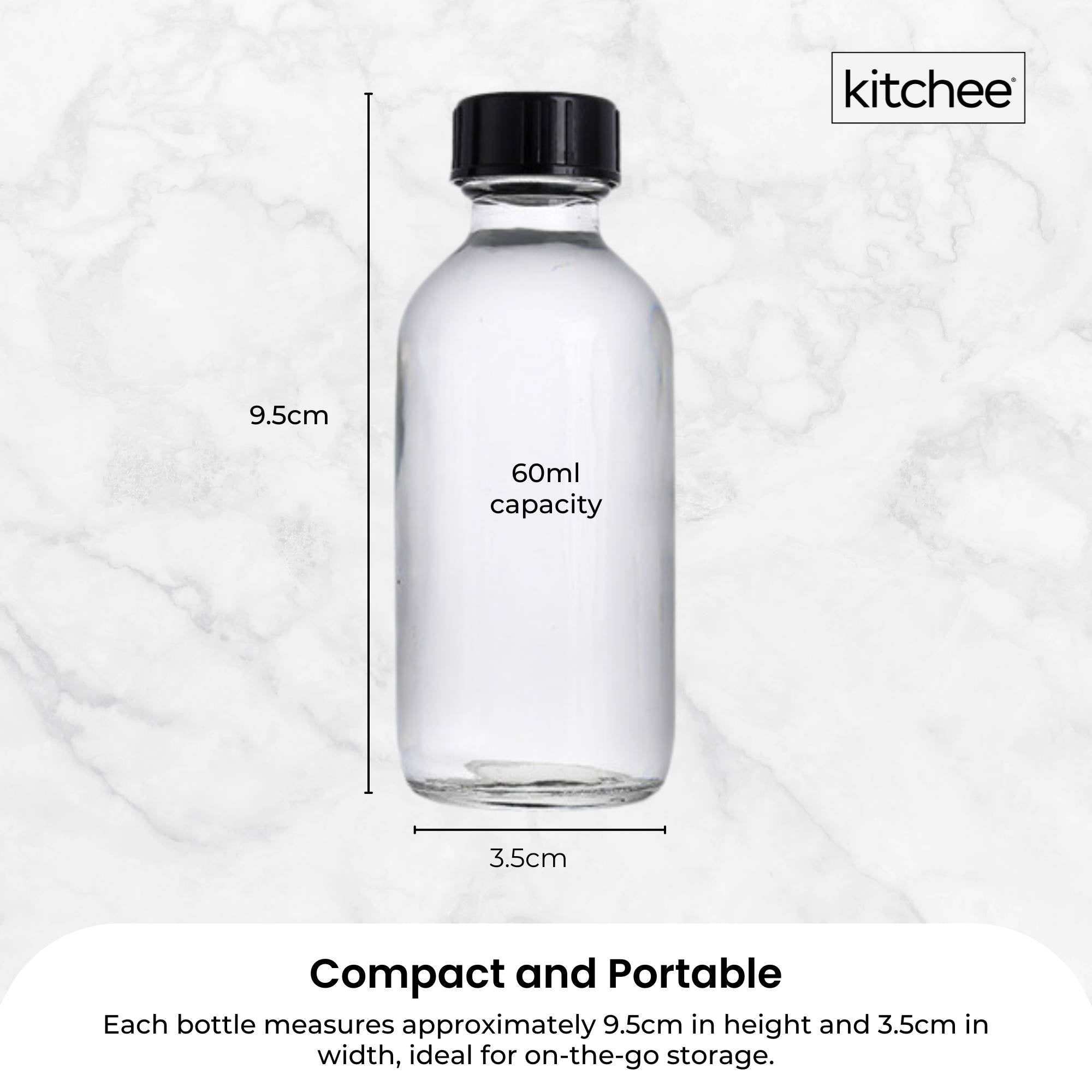 Kitchee 60ml Glass Bottles with Labels – Set of 12