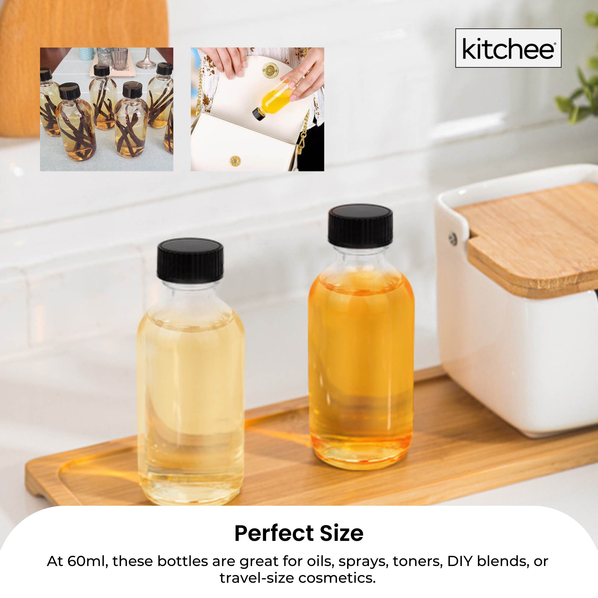 Kitchee 60ml Glass Bottles with Labels – Set of 12