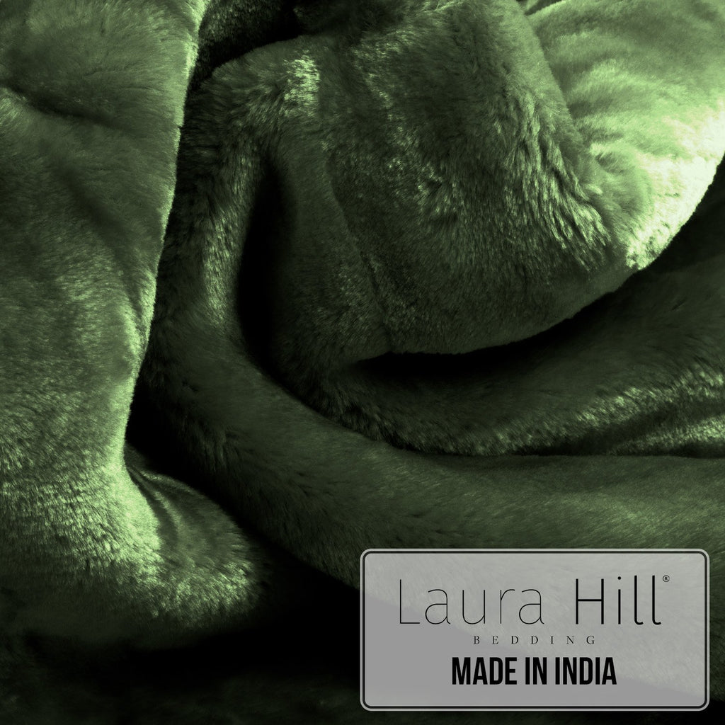 Laura Hill 600gsm Faux Mink Blanket Queen Size Double-sided Throw Rug Large Super Luxurious Soft - Green