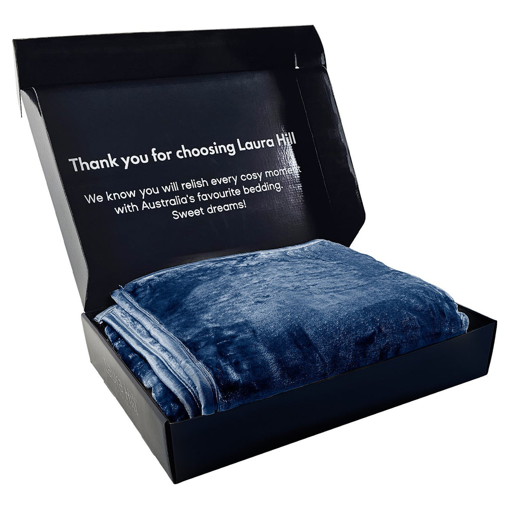 Laura Hill 600gsm Faux Mink Blanket Queen Size Double-sided Throw Rug Large Super Luxurious Soft - Blue