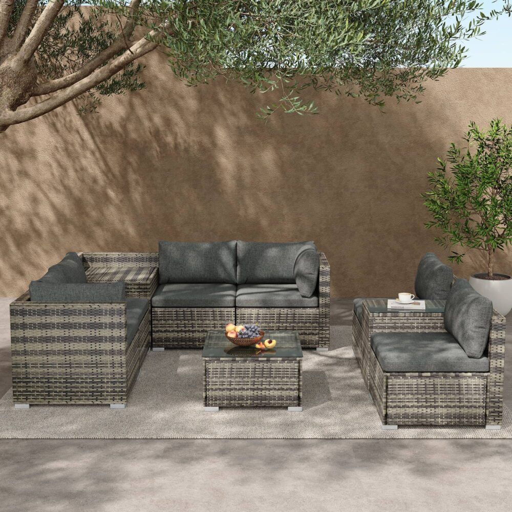 9-Piece Modular Wicker Outdoor Lounge Setting with Storage