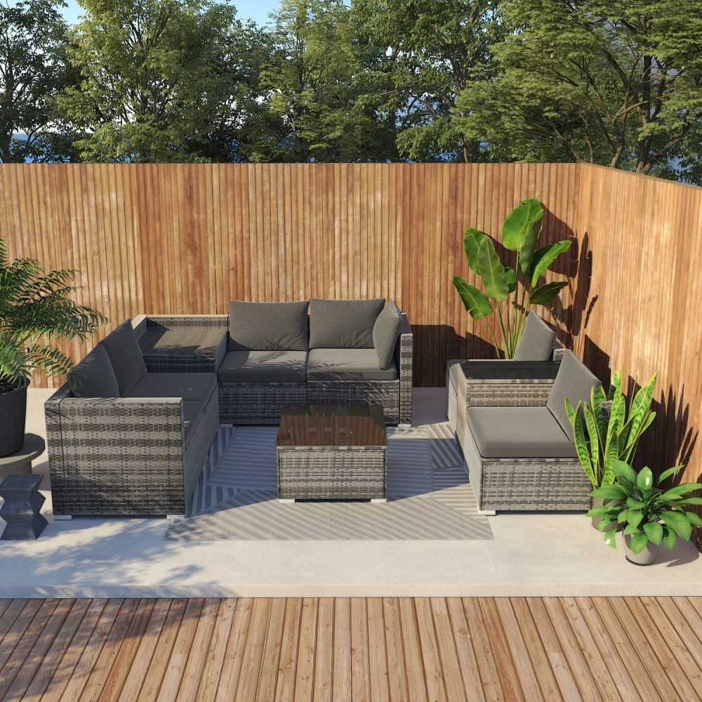 9-Piece Modular Wicker Outdoor Lounge Setting with Storage