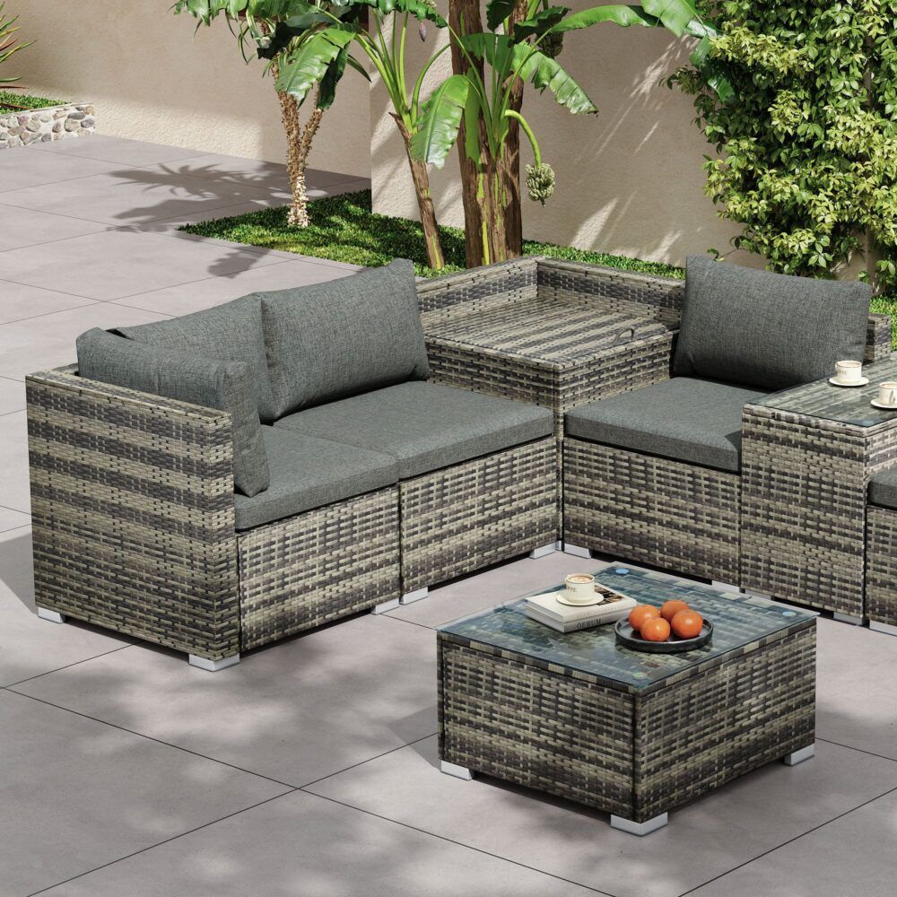 9-Piece Modular Wicker Outdoor Lounge Setting with Storage