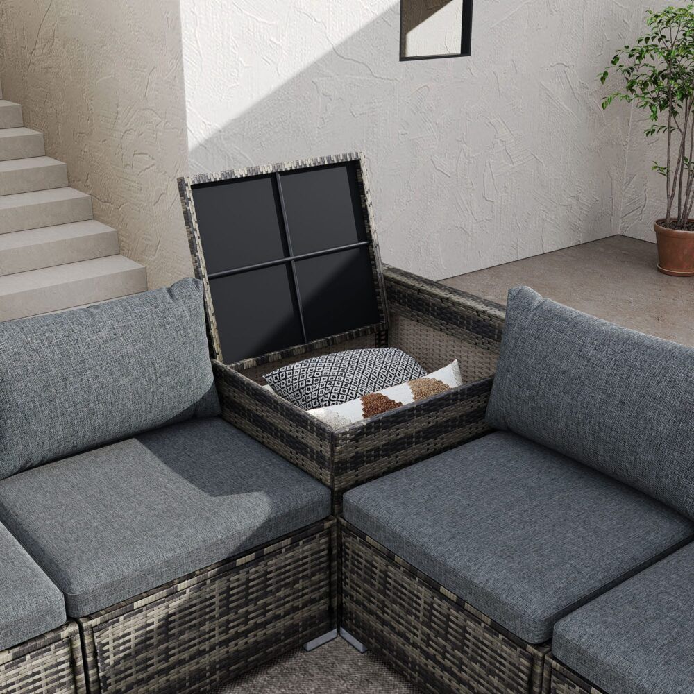 9-Piece Modular Wicker Outdoor Lounge Setting with Storage