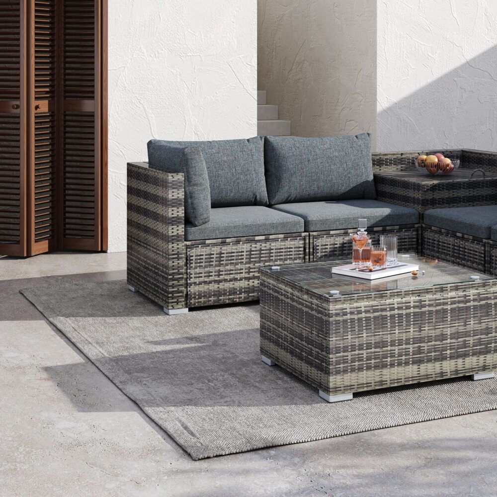 9-Piece Modular Wicker Outdoor Lounge Setting with Storage