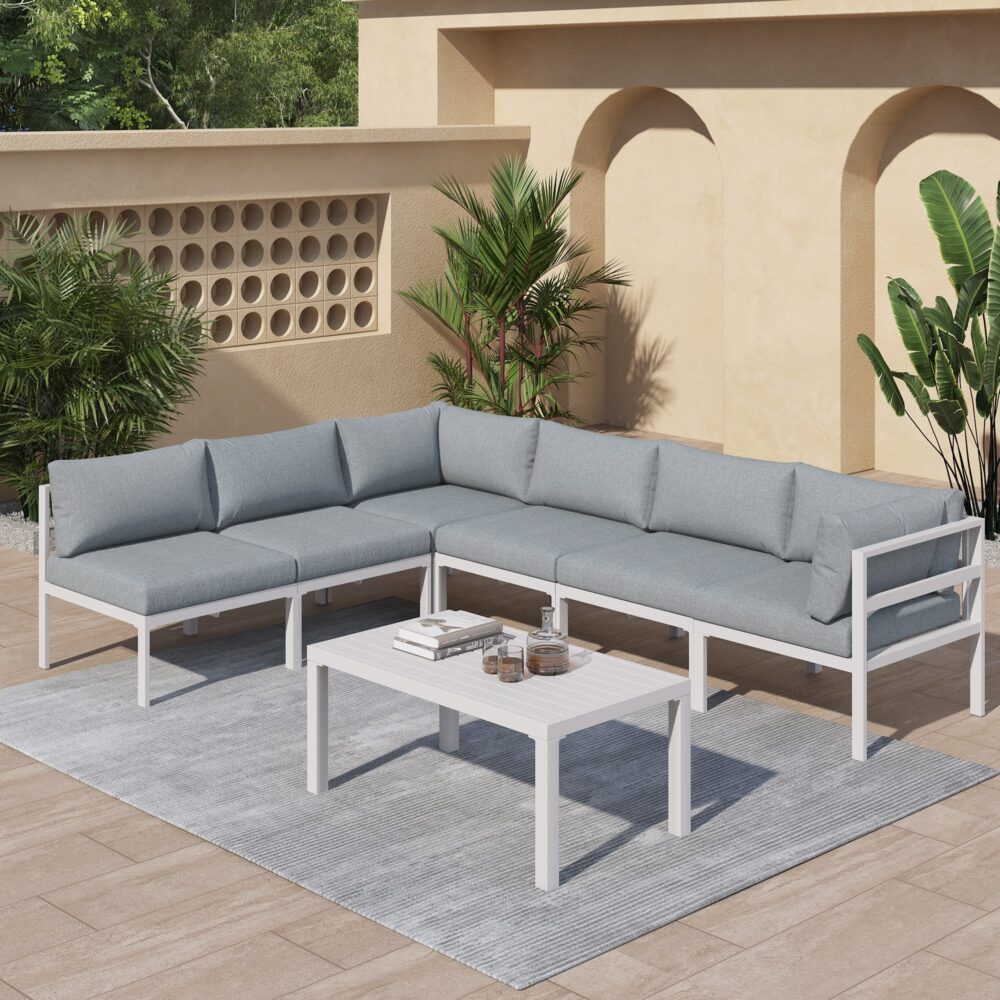 7-Piece White Aluminium Modular Outdoor Lounge Set