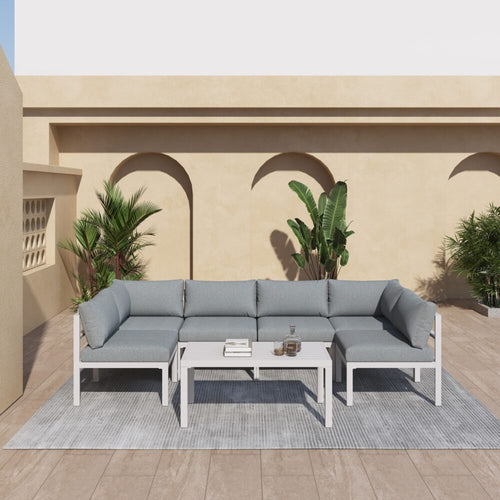 7-Piece White Aluminium Modular Outdoor Lounge Set