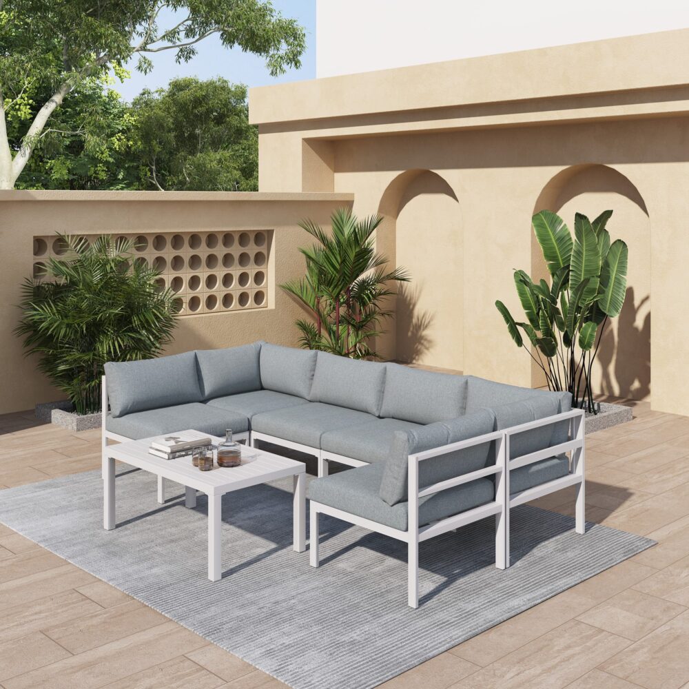 7-Piece White Aluminium Modular Outdoor Lounge Set