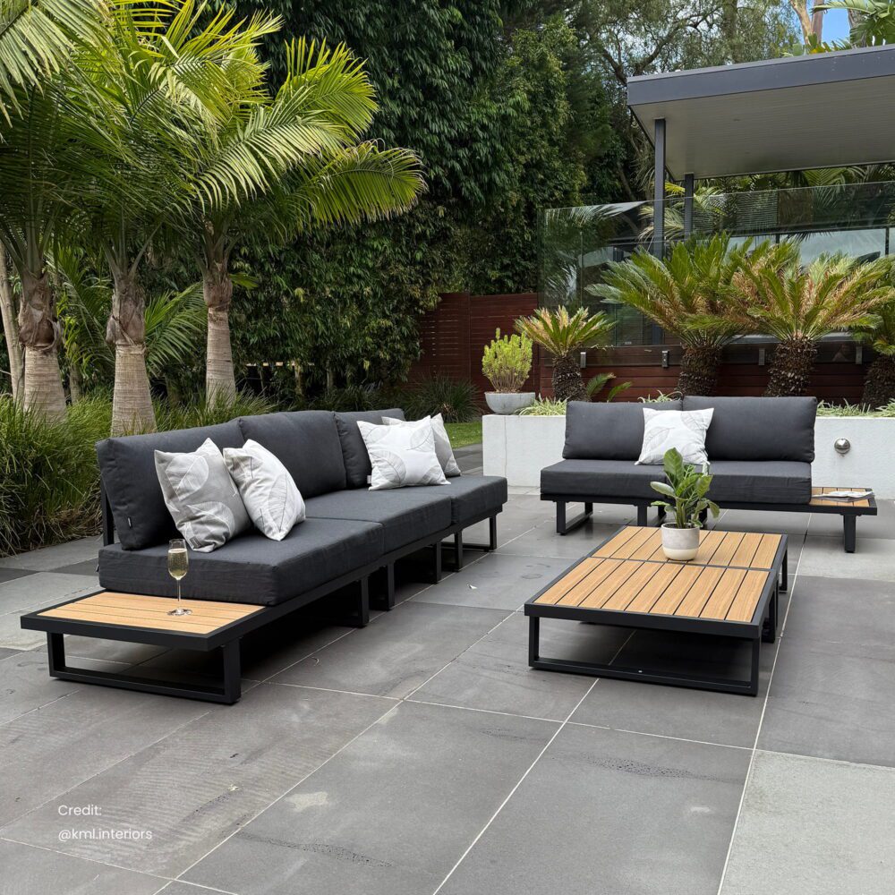 7-Piece Black Aluminium Modular Outdoor Lounge Set