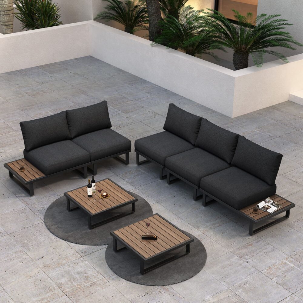 7-Piece Black Aluminium Modular Outdoor Lounge Set