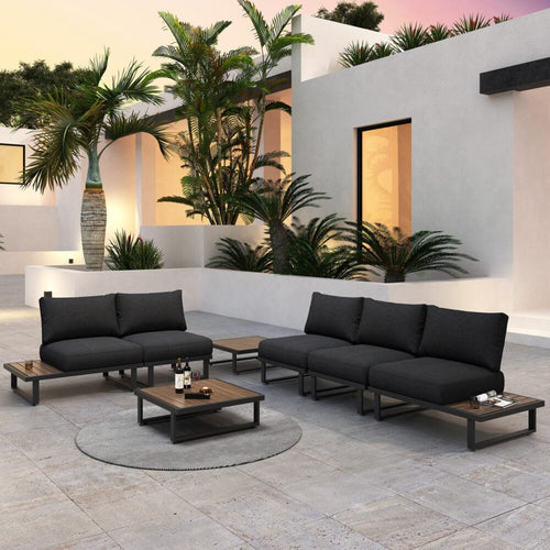 7-Piece Black Aluminium Modular Outdoor Lounge Set