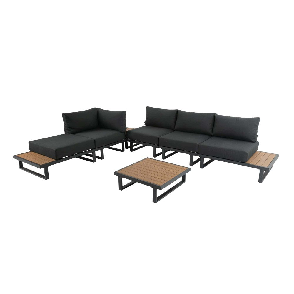 7-Piece Black Aluminium Modular Outdoor Lounge Set