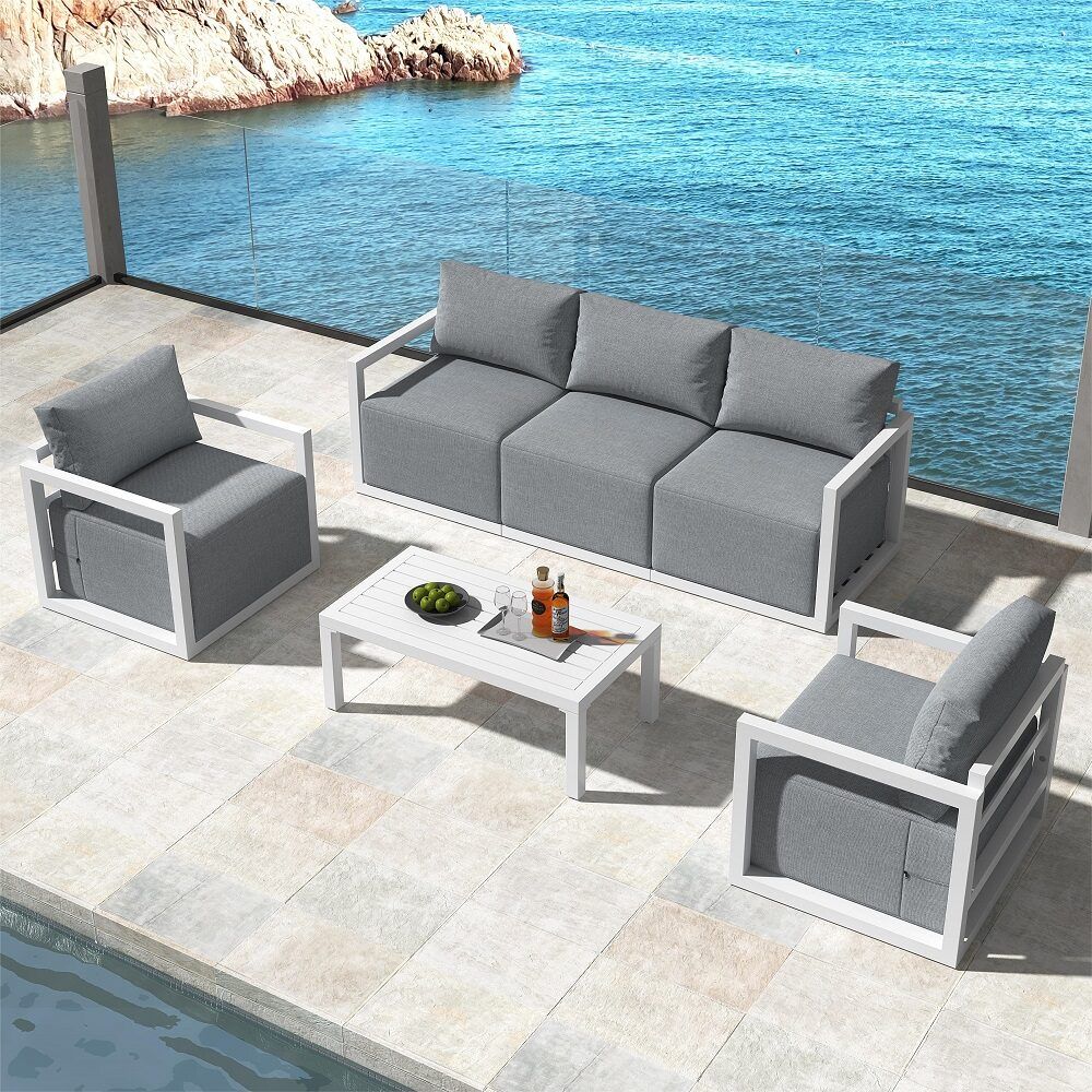 Alfresco 5-Seater Deep-Seat Outdoor Lounge Set – White