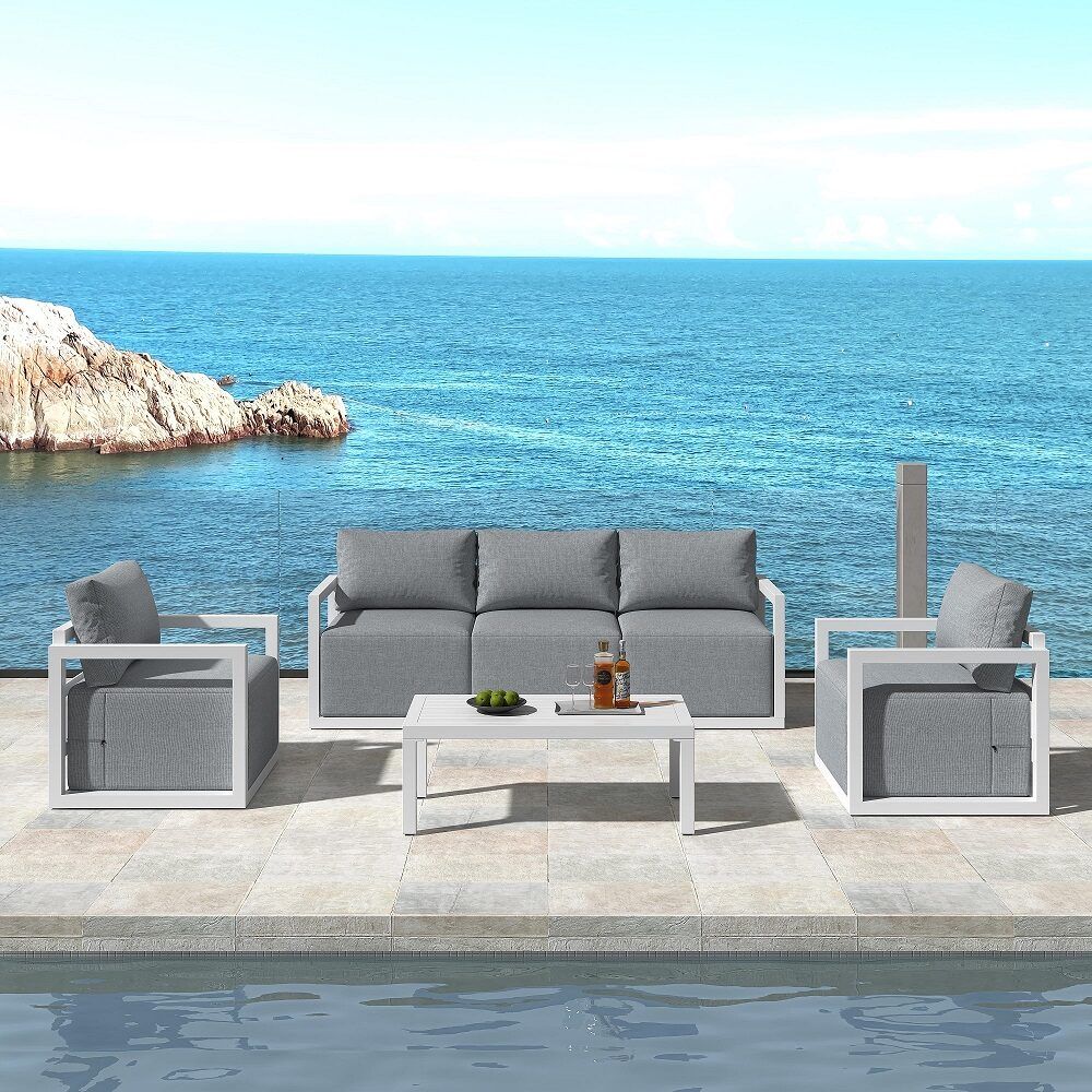 Alfresco 5-Seater Deep-Seat Outdoor Lounge Set – White