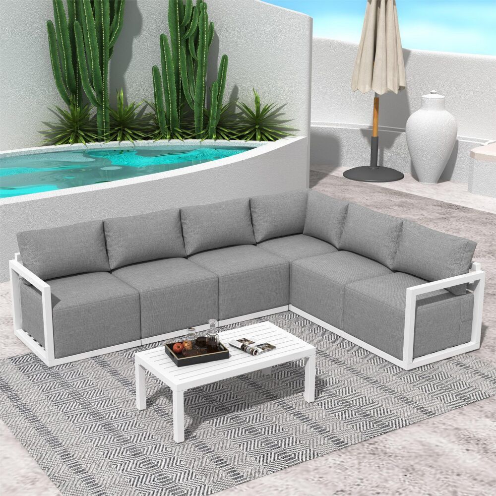 Alfresco 7-Piece Aluminium Outdoor Lounge Set – White